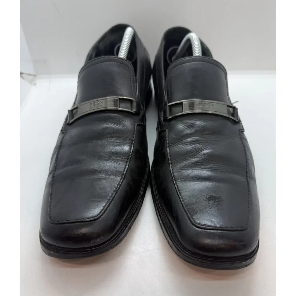 Hugo Boss Men's 10.5 Dikko Black Leather Dress Loafers Horsebit Logo 50200774